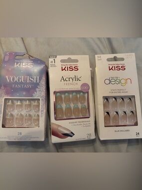 KISS Press-On Nail Trio — Nude, Iridescent & Black-Trim Sets